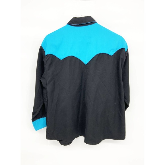 Drysdales Cowboy Collared Snap Front Shirt Blue Black Color Size L - Picture 4 of 7